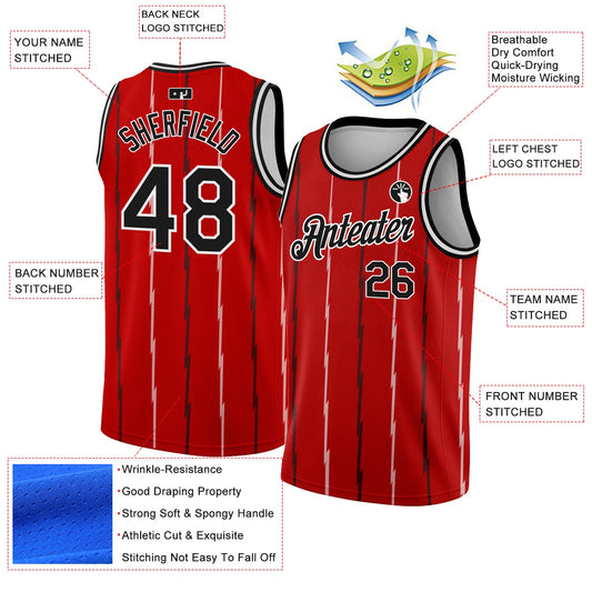 Custom Red Black-White Lines Authentic City Edition Basketball Jersey - Sky-Custom