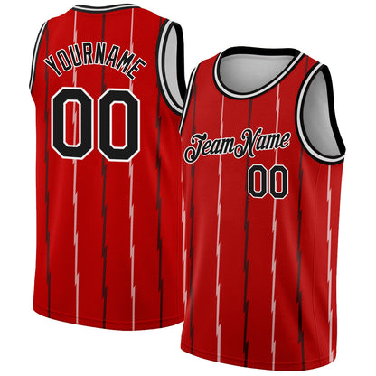 Custom Red Black-White Lines Authentic City Edition Basketball Jersey - Sky-Custom