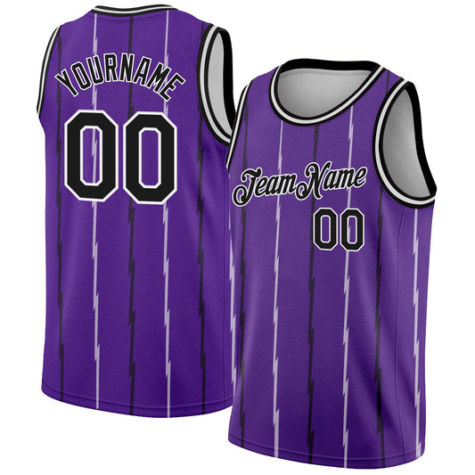 Custom Purple Black-White Lines Authentic City Edition Basketball Jersey - Sky-Custom