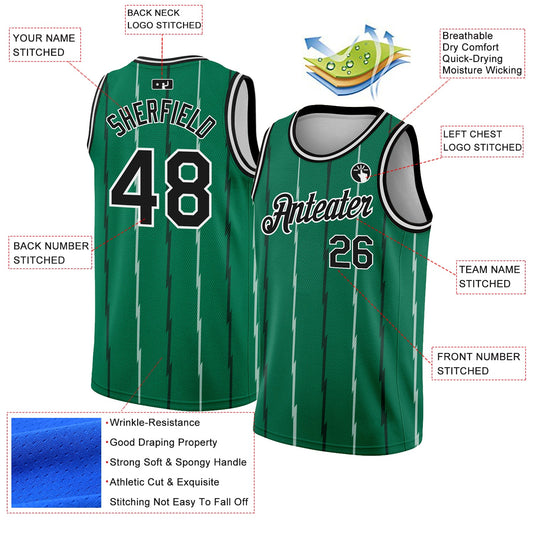 Custom Kelly Green Black-White Lines Authentic City Edition Basketball Jersey - Sky-Custom