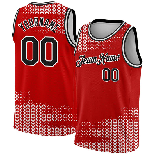 Custom Red Black-White Triangle Shapes Authentic City Edition Basketball Jersey - Sky-Custom