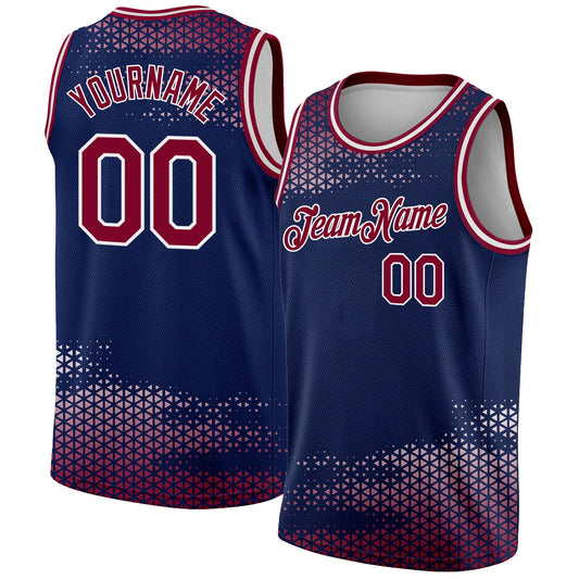 Custom Navy Maroon-White Triangle Shapes Authentic City Edition Basketball Jersey - Sky-Custom