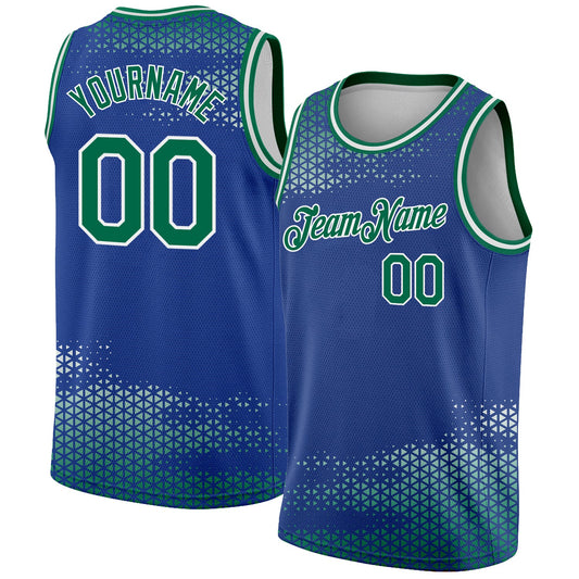 Custom Royal Kelly Green-White Triangle Shapes Authentic City Edition Basketball Jersey - Sky-Custom