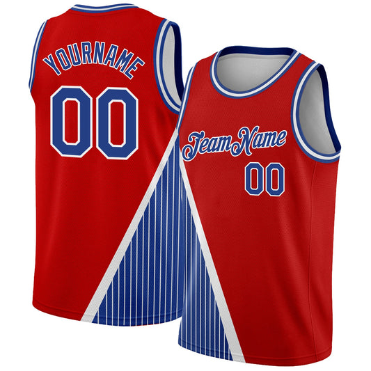 Custom Red Royal-White Triangle Pinstripes Authentic City Edition Basketball Jersey - Sky-Custom