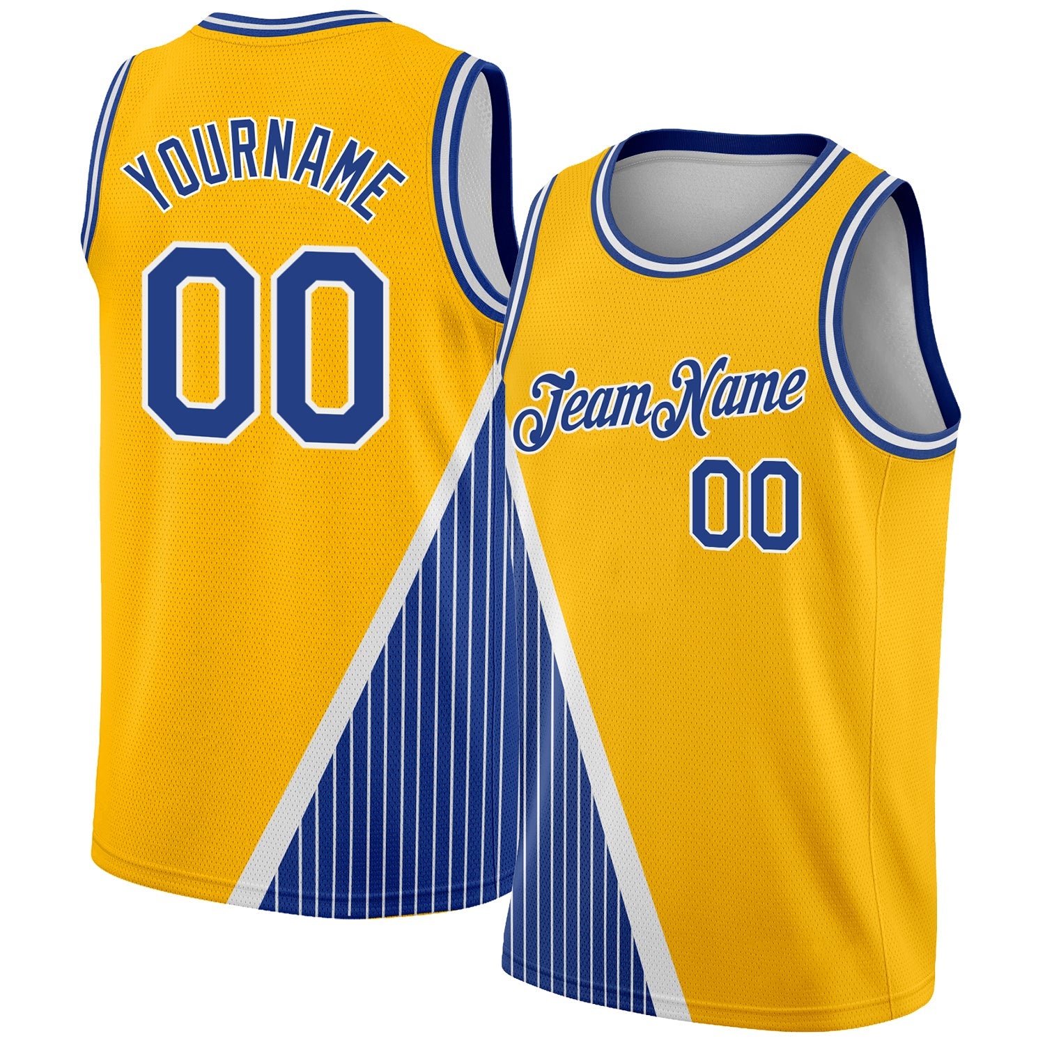 Custom Gold Royal-White Triangle Pinstripes Authentic City Edition Basketball Jersey - Sky-Custom