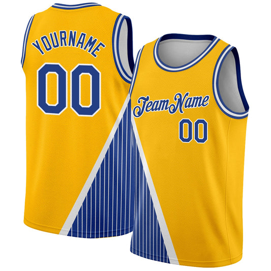 Custom Gold Royal-White Triangle Pinstripes Authentic City Edition Basketball Jersey - Sky-Custom