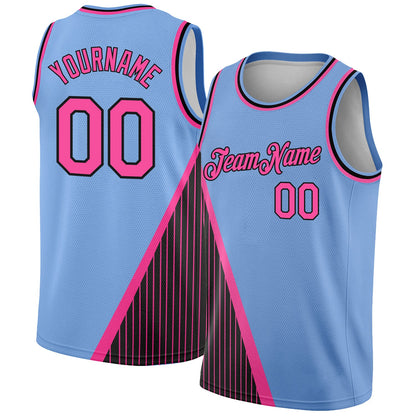 Custom Light Blue Pink-Black Triangle Pinstripes Authentic City Edition Basketball Jersey - Sky-Custom