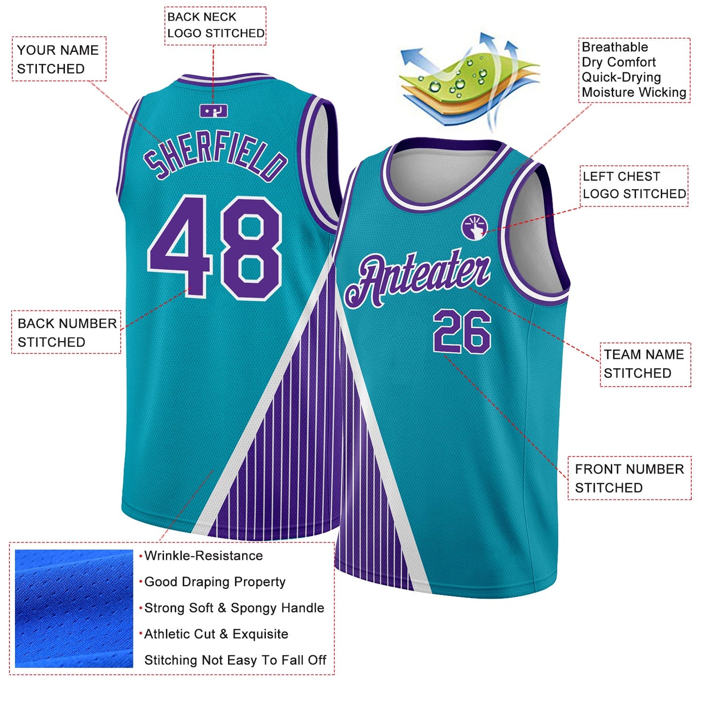 Custom Teal Purple-White Triangle Pinstripes Authentic City Edition Basketball Jersey - Sky-Custom