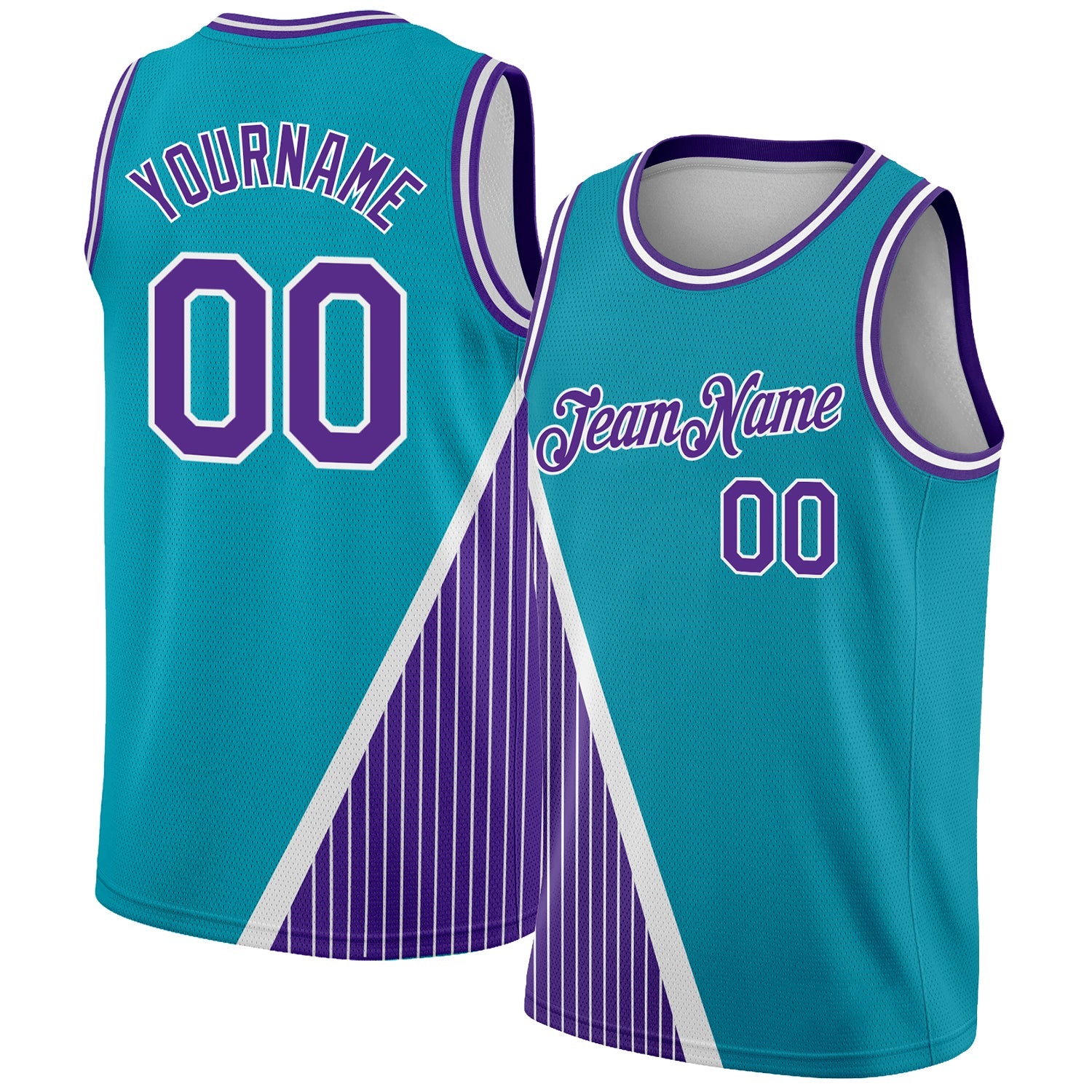 Custom Teal Purple-White Triangle Pinstripes Authentic City Edition Basketball Jersey - Sky-Custom