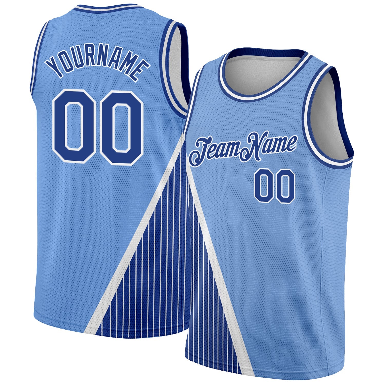 Custom Light Blue Royal-White Triangle Pinstripes Authentic City Edition Basketball Jersey - Sky-Custom