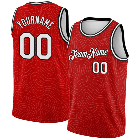 Custom Red White-Black Rounded Zigzag Lines Authentic City Edition Basketball Jersey - Sky-Custom