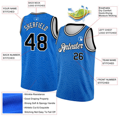 Custom Blue Black-White Rounded Zigzag Lines Authentic City Edition Basketball Jersey - Sky-Custom