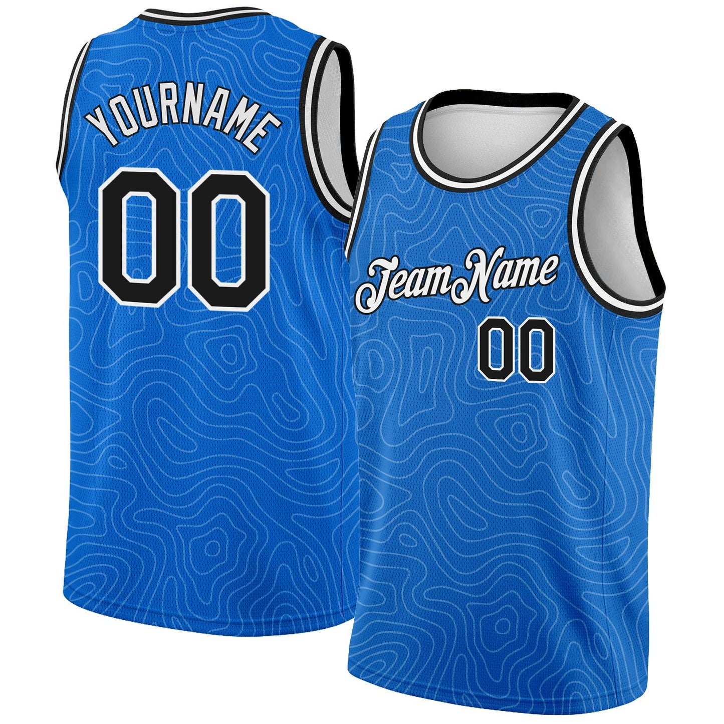 Custom Blue Black-White Rounded Zigzag Lines Authentic City Edition Basketball Jersey - Sky-Custom