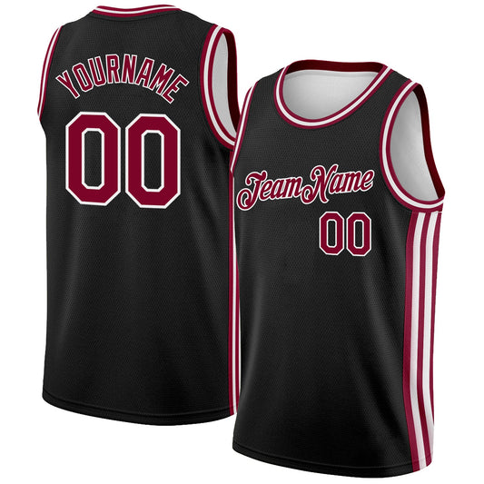 Custom Black Maroon-White Side Stripes Authentic City Edition Basketball Jersey - Sky-Custom
