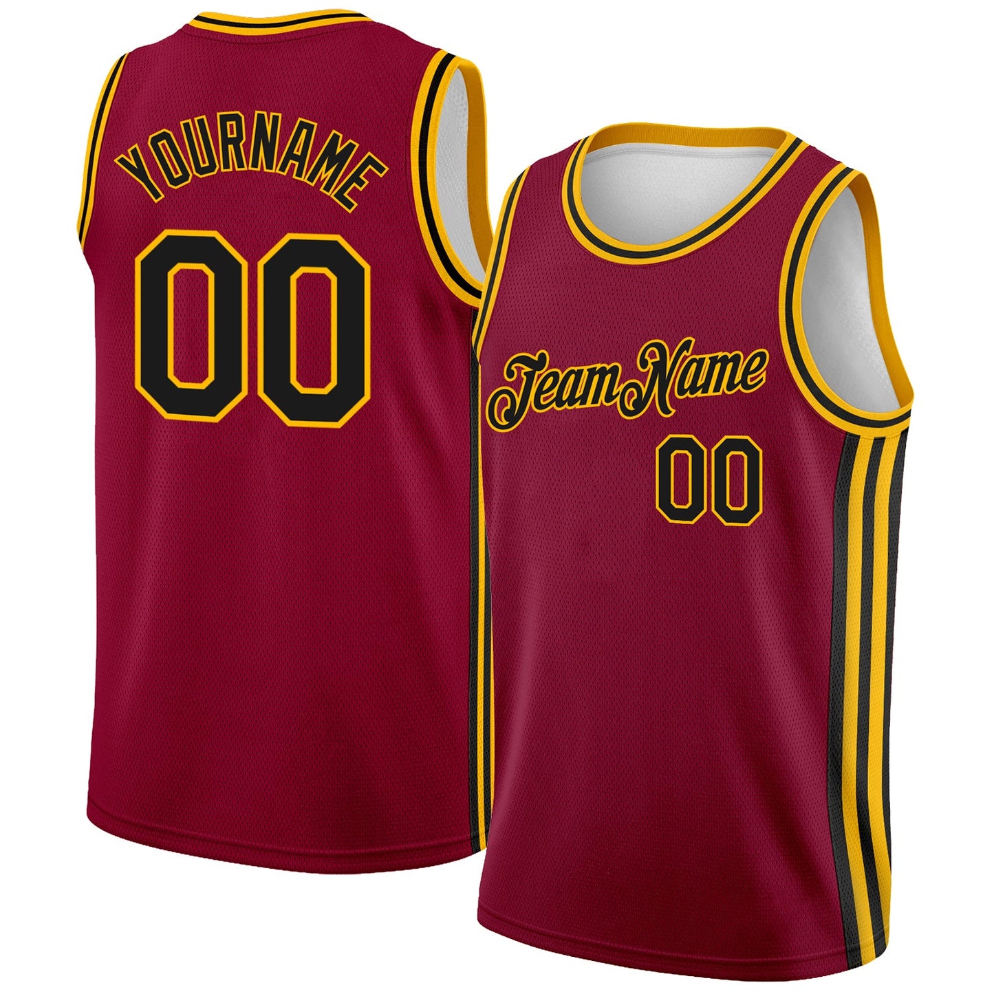 Custom Maroon Black-Gold Side Stripes Authentic City Edition Basketball Jersey - Sky-Custom