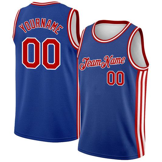 Custom Royal Red-White Side Stripes Authentic City Edition Basketball Jersey - Sky-Custom