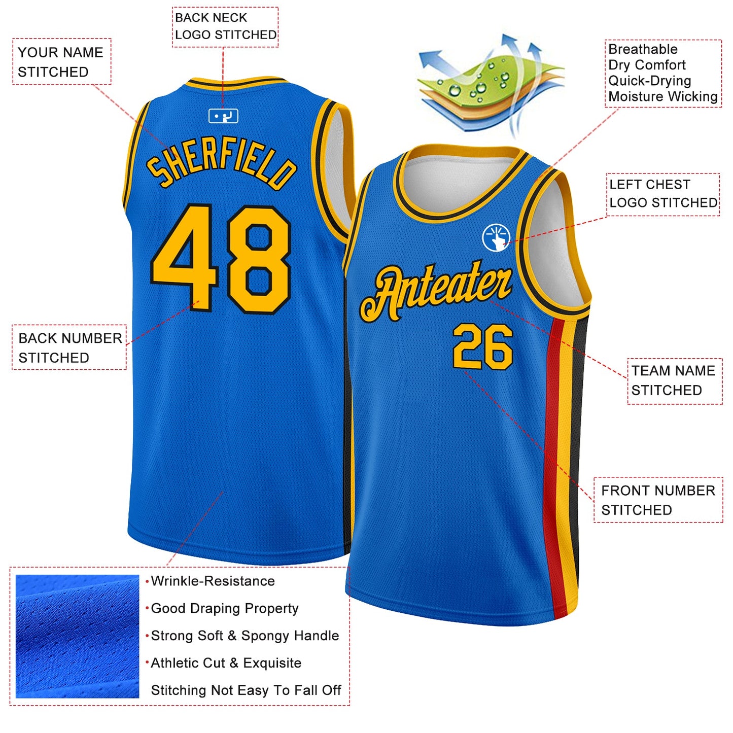 Custom Blue Gold-Black Side Stripes Authentic City Edition Basketball Jersey - Sky-Custom