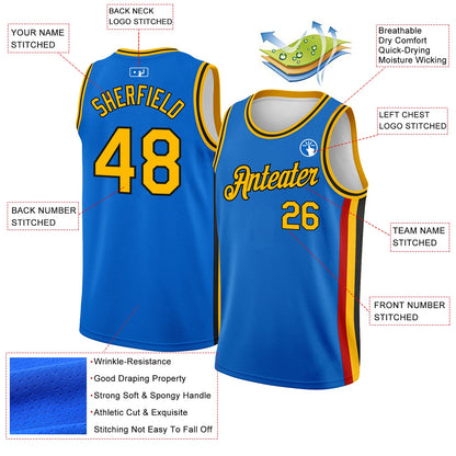 Custom Blue Gold-Black Side Stripes Authentic City Edition Basketball Jersey - Sky-Custom