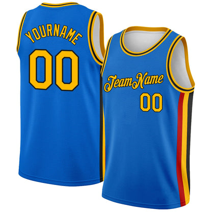 Custom Blue Gold-Black Side Stripes Authentic City Edition Basketball Jersey - Sky-Custom