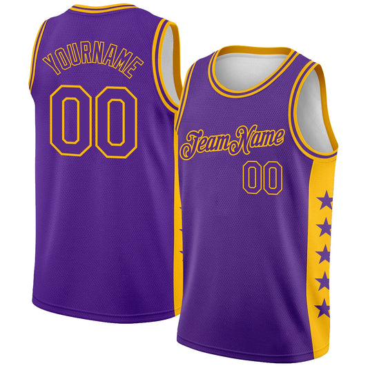 Custom Purple Gold Side Panel Stars Authentic City Edition Basketball Jersey - Sky-Custom