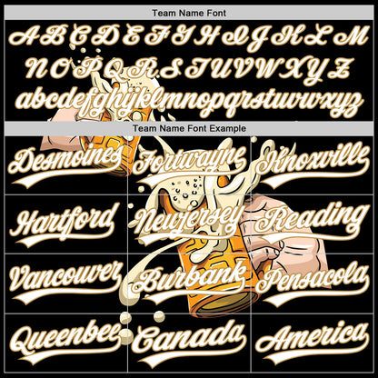 Custom Black White-Old Gold 3D Pattern Design Beer Festival Authentic Baseball Jersey - Sky-Custom