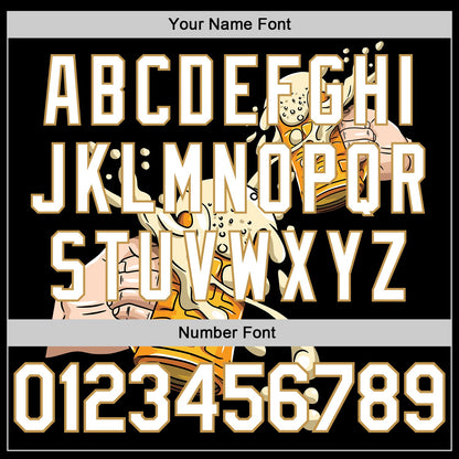 Custom Black White-Old Gold 3D Pattern Design Beer Festival Authentic Baseball Jersey - Sky-Custom