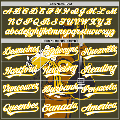 Custom Olive White-Yellow 3D Pattern Design Beer And Music Authentic Baseball Jersey - Sky-Custom