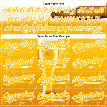 Custom Yellow White 3D Pattern Design Beer Authentic Baseball Jersey - Sky-Custom