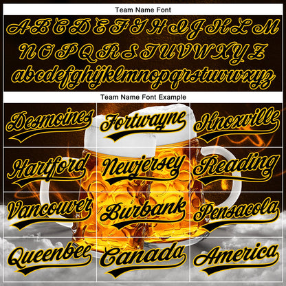 Custom Black Yellow 3D Pattern Design Beer Festival Authentic Baseball Jersey - Sky-Custom