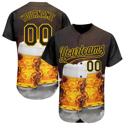 Custom Black Yellow 3D Pattern Design Beer Festival Authentic Baseball Jersey - Sky-Custom