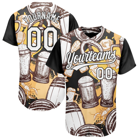Custom White Black 3D Pattern Design Beer Festival Authentic Baseball Jersey - Sky-Custom
