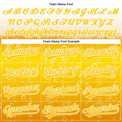 Custom Yellow White 3D Pattern Design Beer Authentic Baseball Jersey - Sky-Custom