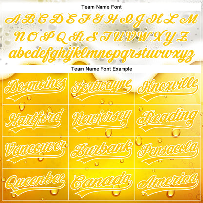 Custom Yellow White 3D Pattern Design Beer Authentic Baseball Jersey - Sky-Custom