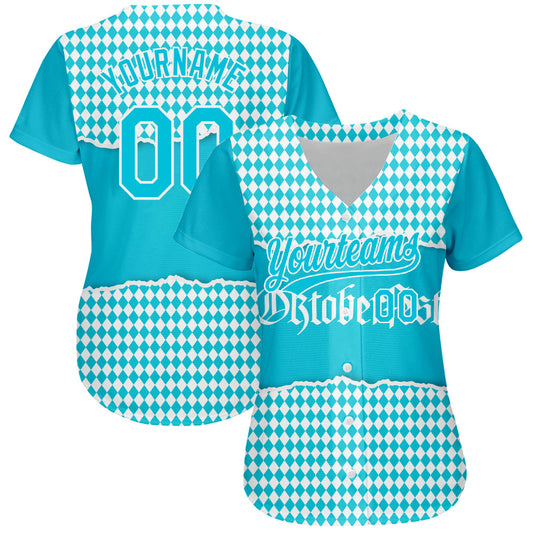 Custom Lakes Blue White 3D Pattern Design Oktoberfest Authentic Baseball Jersey - Sky-Custom