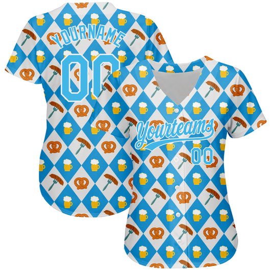 Custom White Sky Blue 3D Pattern Design Beer Festival Authentic Baseball Jersey - Sky-Custom