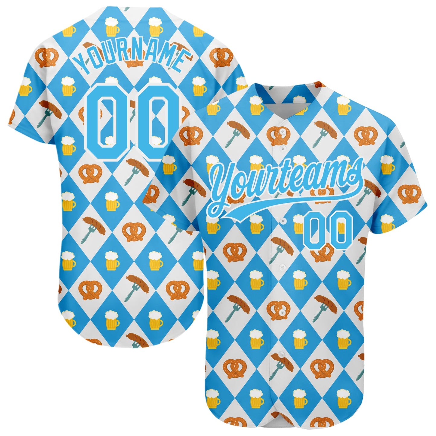Custom White Sky Blue 3D Pattern Design Beer Festival Authentic Baseball Jersey - Sky-Custom