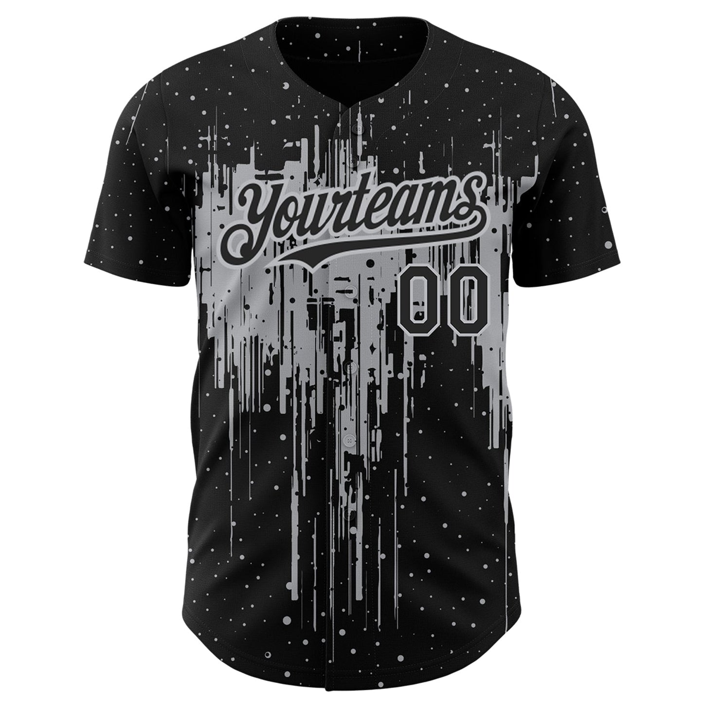Custom Black Gray 3D Pattern Design Dripping Splatter Art Authentic Baseball Jersey - Sky-Custom