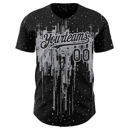 Custom Black Gray 3D Pattern Design Dripping Splatter Art Authentic Baseball Jersey - Sky-Custom