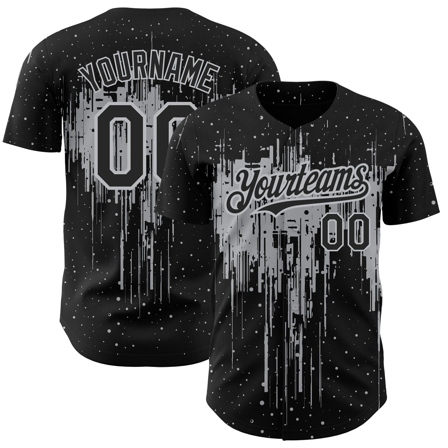 Custom Black Gray 3D Pattern Design Dripping Splatter Art Authentic Baseball Jersey - Sky-Custom