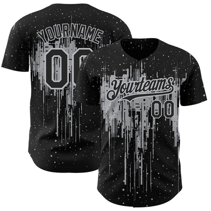 Custom Black Gray 3D Pattern Design Dripping Splatter Art Authentic Baseball Jersey - Sky-Custom