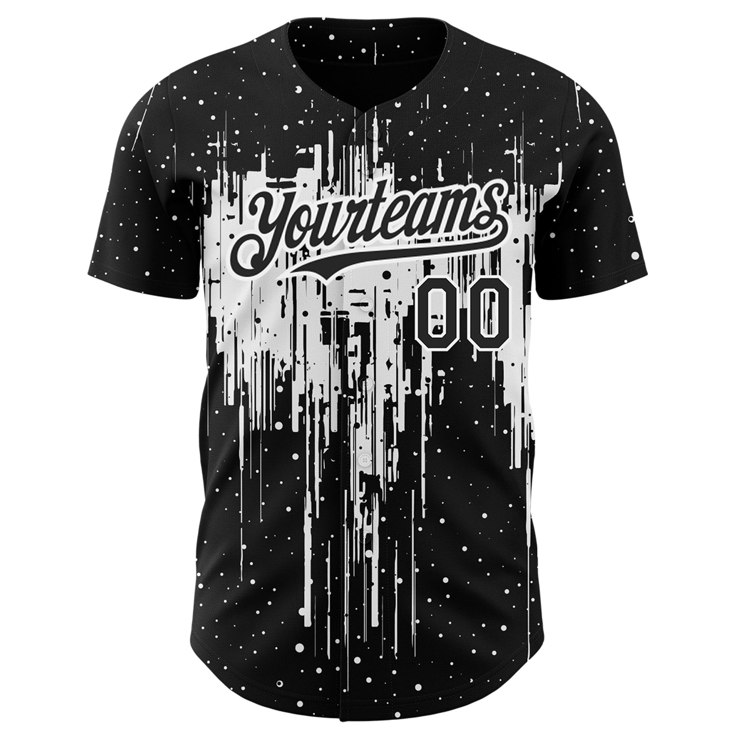 Custom Black White 3D Pattern Design Dripping Splatter Art Authentic Baseball Jersey - Sky-Custom