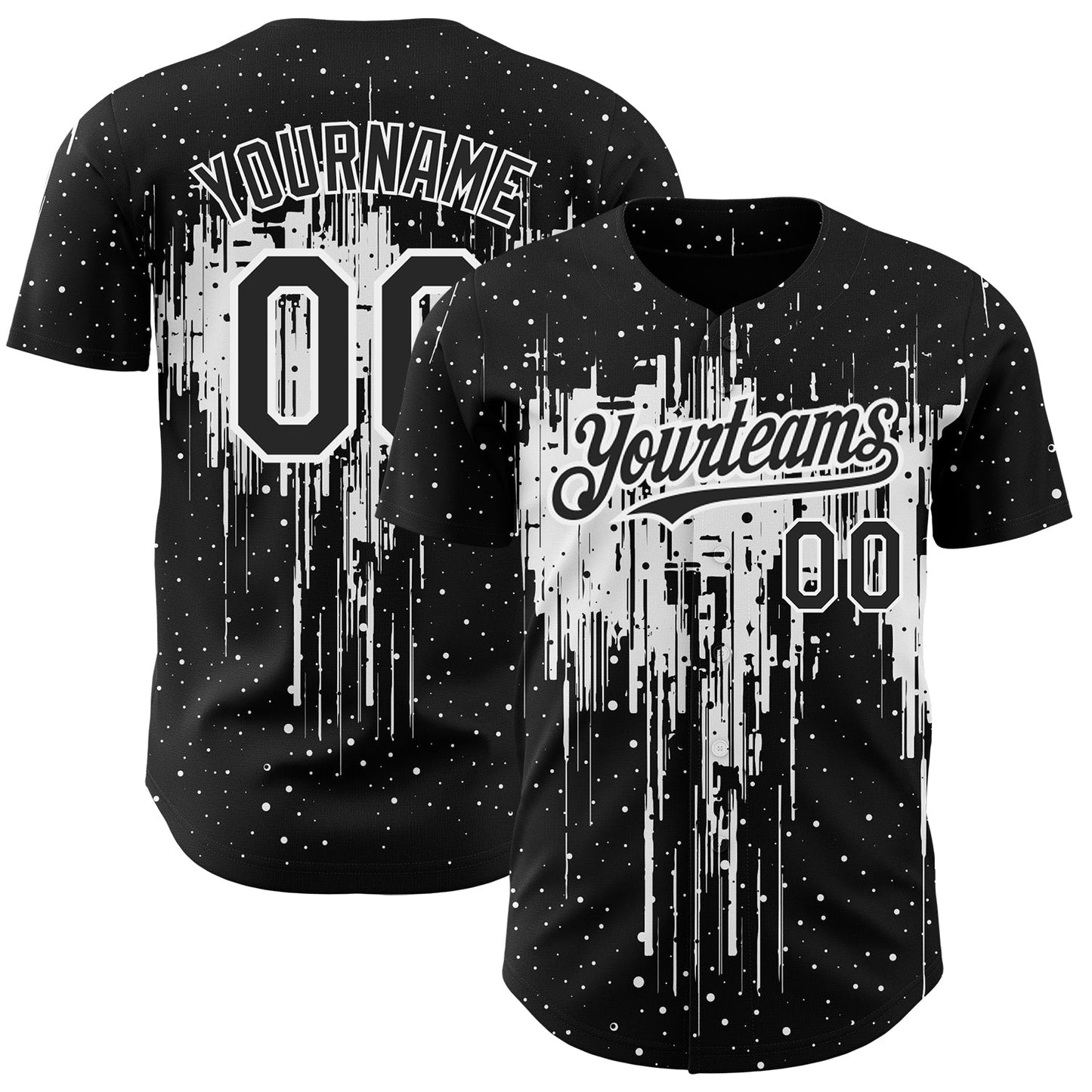 Custom Black White 3D Pattern Design Dripping Splatter Art Authentic Baseball Jersey - Sky-Custom