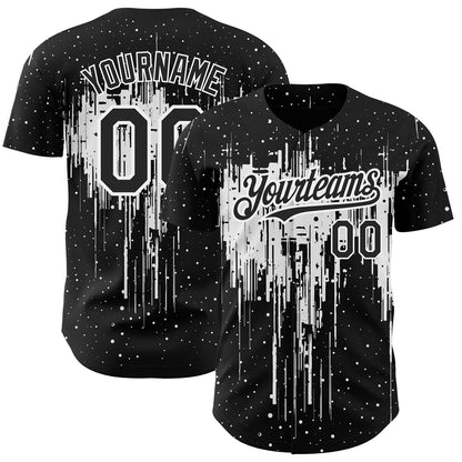 Custom Black White 3D Pattern Design Dripping Splatter Art Authentic Baseball Jersey - Sky-Custom