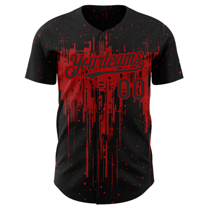 Custom Black Red 3D Pattern Design Dripping Splatter Art Authentic Baseball Jersey - Sky-Custom