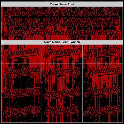 Custom Black Red 3D Pattern Design Dripping Splatter Art Authentic Baseball Jersey - Sky-Custom