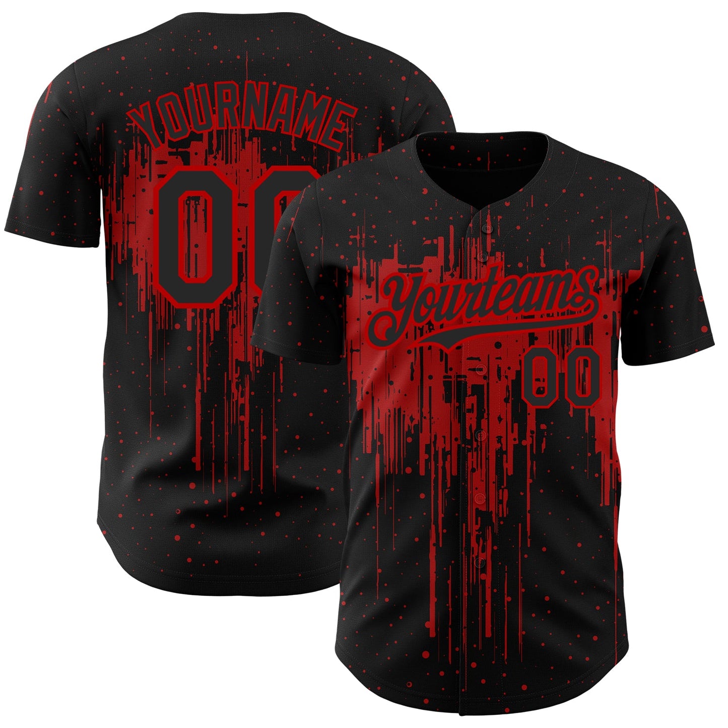 Custom Black Red 3D Pattern Design Dripping Splatter Art Authentic Baseball Jersey - Sky-Custom