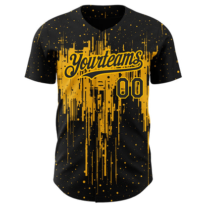 Custom Black Gold 3D Pattern Design Dripping Splatter Art Authentic Baseball Jersey - Sky-Custom