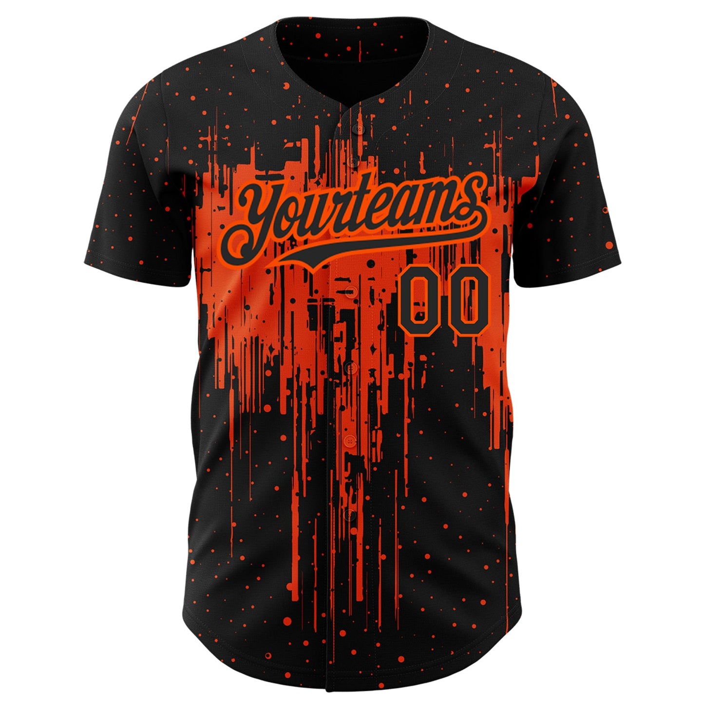 Custom Black Orange 3D Pattern Design Dripping Splatter Art Authentic Baseball Jersey - Sky-Custom
