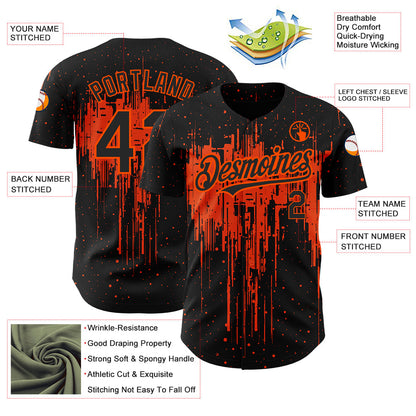 Custom Black Orange 3D Pattern Design Dripping Splatter Art Authentic Baseball Jersey - Sky-Custom