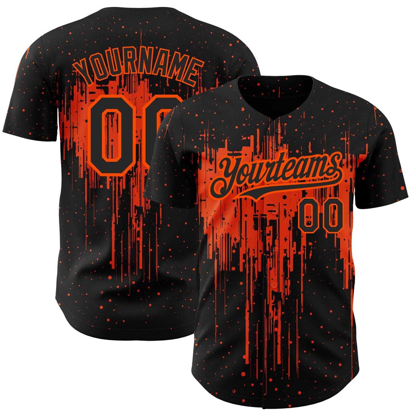 Custom Black Orange 3D Pattern Design Dripping Splatter Art Authentic Baseball Jersey - Sky-Custom